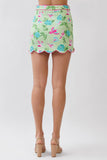 CS4064-Bird & Floral Print Scalloped Hem Mini Skirt