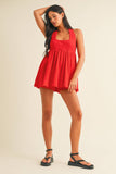 IR2198 HALTER BABYDOLL ROMPER WITH BIKER SHORTS