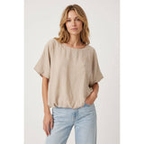 Wide Neck Short Sleeve Bubble Hem Top