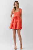 CD07241-Tie Shoulder Fit & Flare Mini Dress