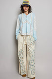 Mixed-Fabric Feminine Look Floral Lace Trim Long Sleeve