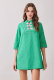 Mandarin Collar Contrast Frog Button Detail Dress