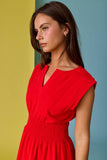PD19523 Smocked Waist Sculpted Shoulder Mini Dress