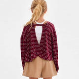 Striped Open Back Brushed Knit Top
