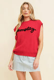 CSW10210-1 - 'GAMEDAY" EMBROIDERED SLEEVELESS SWEATER VEST