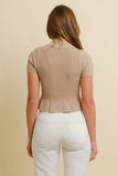MOCK NECK RIBBED RUFFLED SHORT SLEEVE SWEATER