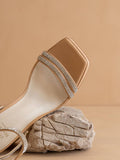 The Suva Nude | Rhinestone and Reptile Print Strappy