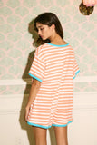 R5596A Striped Knit Binding Details V-neck Romper