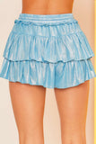 Elastic Smoking Waist Ruffle Metallic Fabric Skort