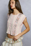 Round Neck Trim Point Floral Patch Sleeveless Top