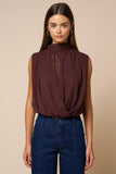 Draped Chiffon Mock Neck Sleeveless Top