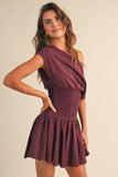 ID9559  OFF SHOULDER SMOCKED WAIST MINI DRESS