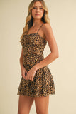 ID9191 LEOPARD MESH SLEEVELESS GODET FLARE MINI DRESS
