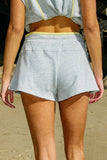 P5817 Contrast Binding Waist Drawstring Solid Terry Shorts