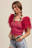 Tulle Ruffle Sleeve Smocked Top