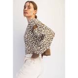 ANIMAL PRINT TERRY OPEN BACK LONG SLEEVE TOP