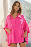 T2195B Oversized Drawstring Tie Sleeves Solid Top