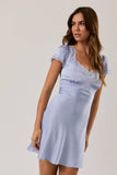 CAP SLEEVE LACE TRIM NECKLINE DETAIL BIAS MINI DRESS