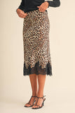 IS1333-A SATIN MIDI SKIRT WITH LACE ON THE BOTTOM HEM