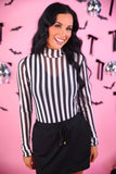 Keigan Mesh Top- Black/White Stripes