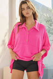 T2195B Oversized Drawstring Tie Sleeves Solid Top