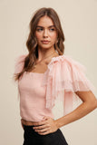 Tulle Ruffle Sleeve Smocked Top