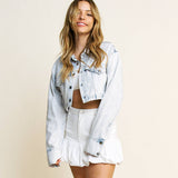 Jean Washed Button Up Cropped Denim Jacket-HQJ0001
