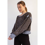 ANIMAL PRINT TERRY OPEN BACK LONG SLEEVE TOP