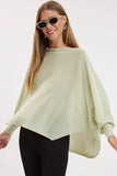 BOAT NECK LONG SLEEVE SIDE SLITS PONCHO KNIT TOP