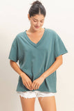 Washed V-Neck Oversized Tee