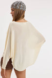 BOAT NECK LONG SLEEVE SIDE SLITS PONCHO KNIT TOP