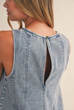IST6095 DENIM LONGLINE SLEEVELESS TOP AND SHORTS SET