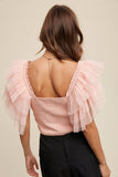 Tulle Ruffle Sleeve Smocked Top