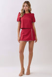 CT10057-Whipstitch Trim Puff Sleeve Crop Top
