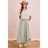 FLORAL EYELET SIDE ELASTIC STRIPES WIDE LEG PANTS