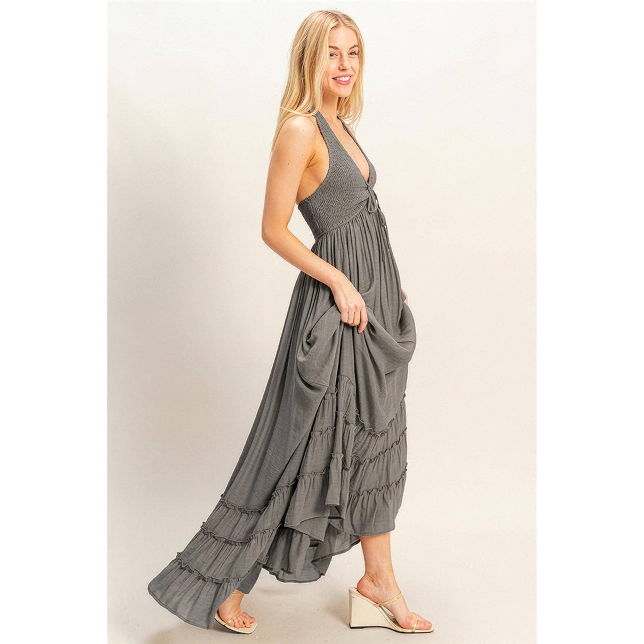 halter neck smock dress Smocked Maxi – Flawless Boutique MS Skirt