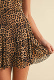 ID9191 LEOPARD MESH SLEEVELESS GODET FLARE MINI DRESS