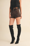 IP1423 LEOPARD PRINTED DENIM SHORTS