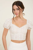 STRIPE FLORAL BOW PATTERN SWEETHEART NECK CROP TOP