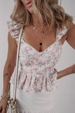 Pink Floral Flutter Peplum Tank Top