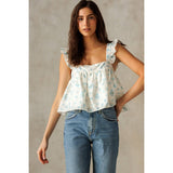 JT5591-1 - WHITE BLUE FLORAL TOP