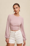 Floral Back Tie Ribbed Crop Top