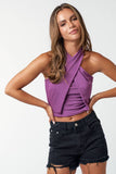 BT23539 Halter Neck Front Cross Detail Tank Crop Top