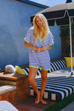R5596A Striped Knit Binding Details V-neck Romper