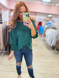 Everly Green Shirred Blouse