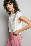 Round Neck Trim Point Floral Patch Sleeveless Top