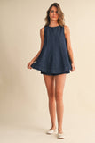 IST6095 DENIM LONGLINE SLEEVELESS TOP AND SHORTS SET