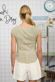 WASHED EXPOSED SEAM HENLEY RIBBED KNIT TOP