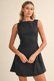 ID10174-A SLEEVELESS WOVEN MINI DRESS WITH SIDE PLEAT DETAIL