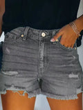 High Rise Distressed Stretch Denim Shorts for Summer